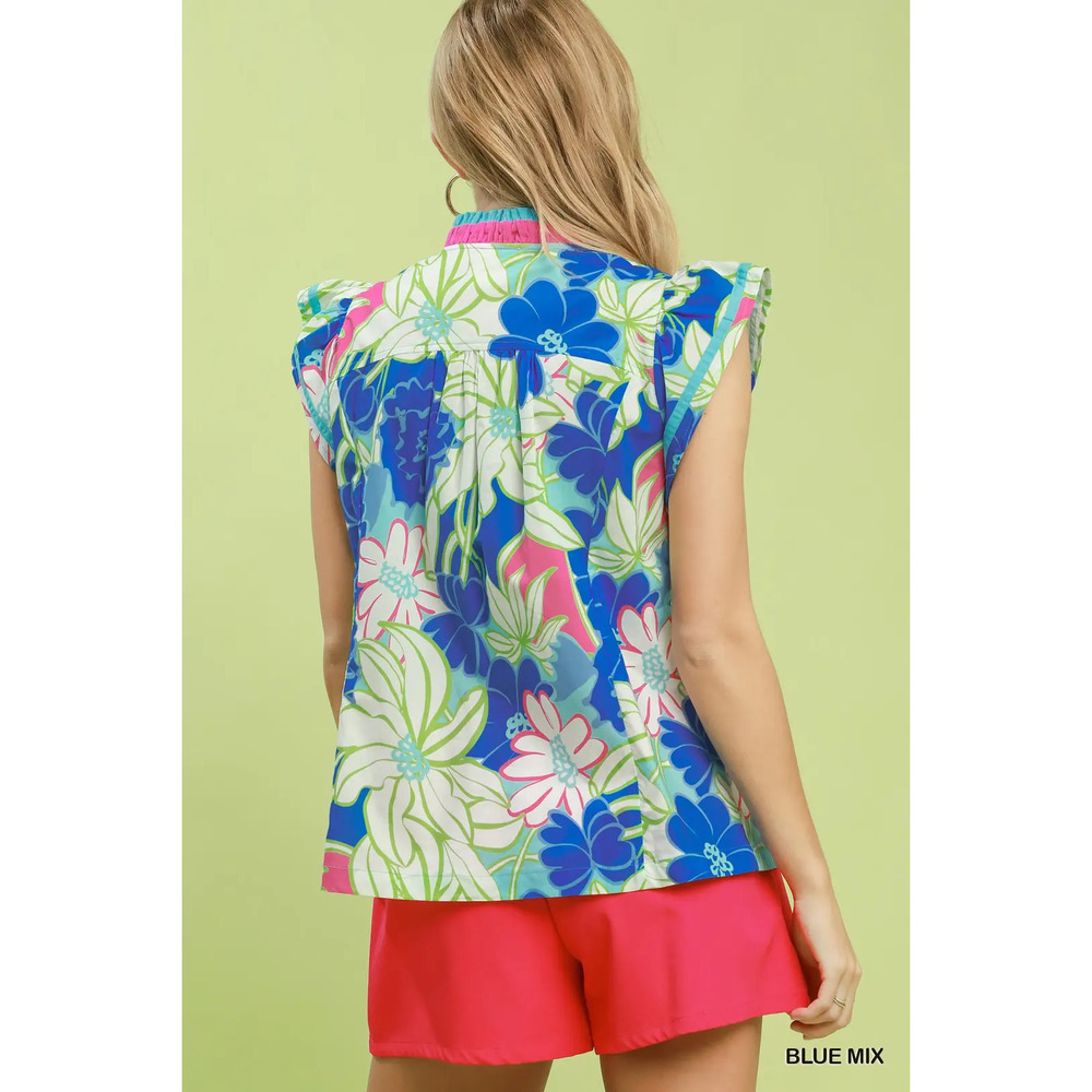 Umgee Bold Floral Flutter Sleeve Top - Picture 3 of 5